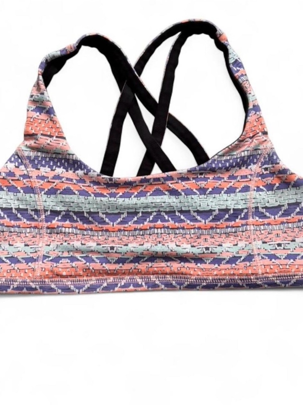Ivivva Cross-Back Patterned Sports Bra in Coral, Lavender & Mint